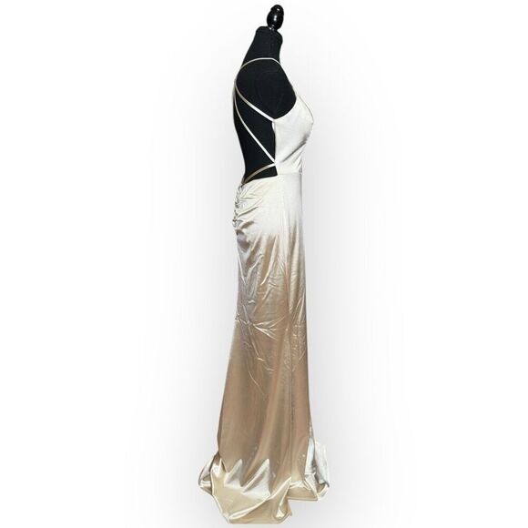 NWOT City Triangles Womens Satin Maxi Dress Champagne Size XS - Picture 4 of 10